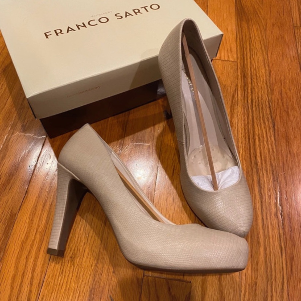 Franco Sarto Beige Textured High Heel Pumps